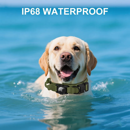 Tactical AirTag Dog Collar Leash Set - Heavy Duty, Adjustable GPS Collar Compatible with Apple AirTag, with Holder & Control Handle for Medium/Large Dogs [ Green, L ]