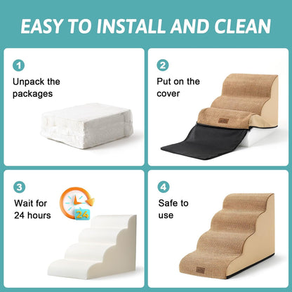 Dog Stairs for High Bed 22.6" H, Small Dog Step for Puppy, Older or Cat, Curved Ramp for Car, Ladder with High Density Foam, Lightweight, Durable, 15.7x33x22.6 inch, 5 Step, Light Brown - Pawvie
