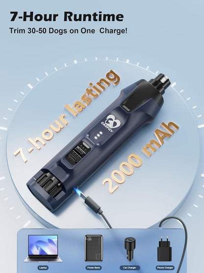 Casfuy 6-Speed Dog Nail Grinder – 50%+ Boost Power Dog Nail Trimmers Quiet with Dust Cap & 2 LED Lights & 2000mAh Battery & 4.8V Motor Electric Pet Toenail File Tool for Large Medium Small Dogs Cats