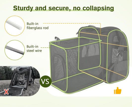 Pecute Pet Carrier Backpack, Large Cat Carrier Backpack, Expandable Cat Backpack with Breathable Mesh for Medium Large Cats, and Small Dogs, Dog Backpack Carrier for Travel Hiking Black - Pawvie