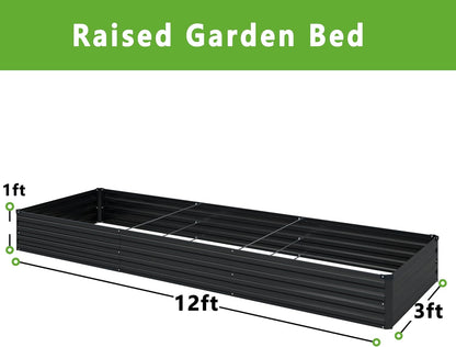 MGNO 2pcs 10x3x1FT Galvanized Raised Garden Bed-Outdoor Planter Box for Vegetables-Metal Garden Bed,Rectangle Planting Box for Herb,Flower,Black