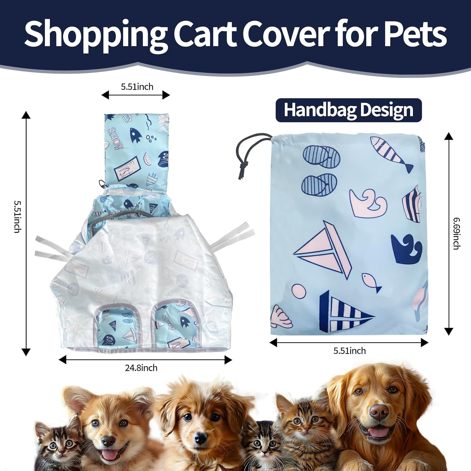 Shopping Cart Cover for Pets Dogs-Waterproof and Cooling Material,Portable and Easy-on Stretch Design with Carry Bag - Pawvie
