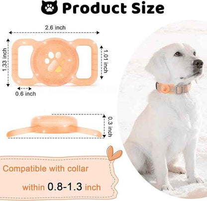SANKALA Luminous Airtag Dog Collar Holder, [1 Pack] Glitter Waterproof Airtag Holder for Dog, Silicone Full Body Covered Anti-Lost Protective Airtag Case - Fits All Width Collars, Orange Glitter