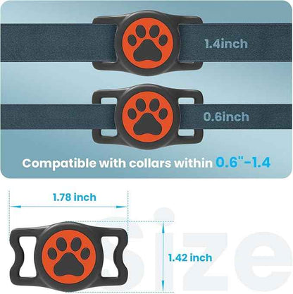 Waterproof Dog Collar Airtag Holder,Stretchy Silicone Full Body Covered AirTag Holder for Dog Cat Collars (Black-Orang)