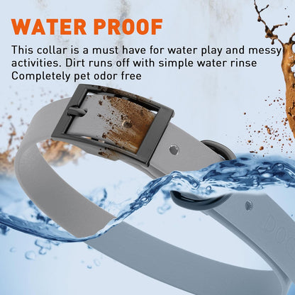 Dogline Biothane Waterproof Dog Collar Strong Coated Nylon Webbing with Black Hardware Odor- Proof for Easy Care Easy to Clean High Performance Fits Small Medium or Large Dogs, Battleship Gray