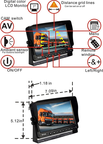 AHD 1080P 7" Reverse Rear View Backup Camera System, Camera with Night Vision Waterproof IP69K Vibration-Proof 10G for Tractor/Truck/Bus/Motorhome/Excavator/Caravan/Skid Steer/Harvester