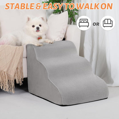 3-Step Dog Ramp and Stairs for Sofa and Chair - Non-Slip Sturdy Pet Steps for Small Dogs and Cats,15.7" H,Light Grey