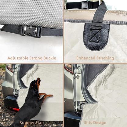F-color SUV Cargo Liner for Dogs, Water Resistant Pet Cargo Cover Dog Seat Cover Mat for SUVs Sedans Vans with Bumper Flap Protector, Non-Slip, Large Size Universal Fit, Beige - Pawvie