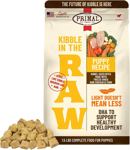 Primal Kibble in The Raw, Freeze Dried Dog Food, Puppy Recipe, Scoop & Serve, Made with Raw Protein, Whole Ingredient Nutrition, Crafted in The USA, Dry Dog Food 1.5 lb Bag