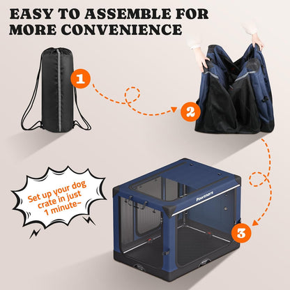 Collapsible Dog Crate: 38 Inch Foldable Soft Sided Dog Crate for Large Dogs, Portable Dog Travel Kennel with Soft Mat for Indoors & Outdoors, Blue (38" L x 27" W x 27" H)