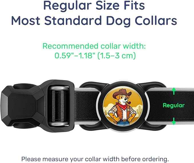 Dog AirTag Holder for Dog Collar, Soft Silicone Slide-On Case for Apple AirTag, No-Dangle Quiet Protective Holder with Eye-Catching Pet Character Designs, Black-Cowboy Sheriff