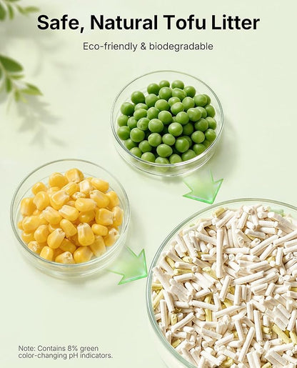 PETKIT Tofu Cat Litter, Superior Clumping Flushable, 100% Natural Ingredients Plant Cat Litter, Urine pH Detection Tofu Litter, Dust-Free,Low Tracking and Odor Control