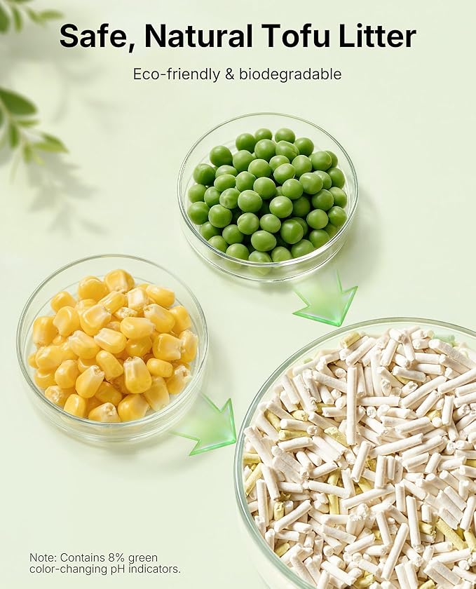PETKIT Tofu Cat Litter, Superior Clumping Flushable, 100% Natural Ingredients Plant Cat Litter, Urine pH Detection Tofu Litter, Dust-Free,Low Tracking and Odor Control