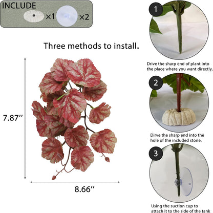 IBWell Fake Reptile Plants for Terrarium, Decor, Turtle Tank with Suction Cup