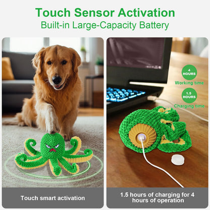 Interactive Dog Toys Octopus,Durable Automatic Jumping Dog Toy to Keep Them Busy,Squeaky Moving Tug of War Doggie Toy,USB Rechargeable,Not for Aggressive Chewers (Green)