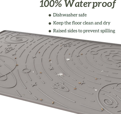 OHMO Dog Food Mat, Silicone Waterproof Cat Food Mat, Non-Skid Spill Proof Pet Feeding Mat for Food and Water, Easy to Clean Dog Placemat(Grey, 18.9" x 11.8")