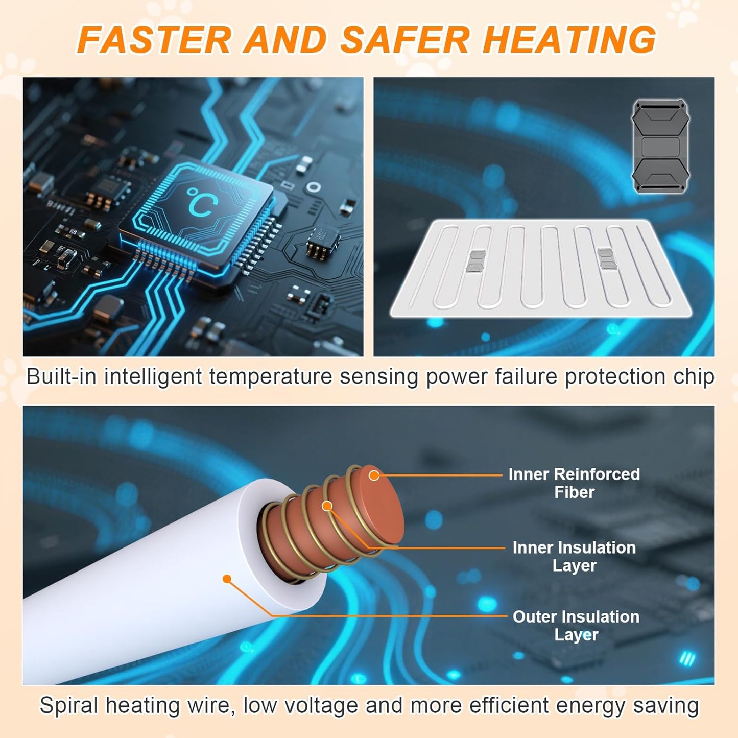 Cat Heating Pad, 16 in Round Heated Bed Smart Thermostatic Switch, Add Wire Rope Cat Carpet Puppy Whelping Supplies, Comes with a Plush Cloth Cover - Apricot