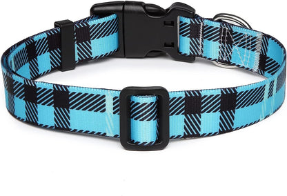 Mercano Adjustable Dog Collar - Special Design Patterns, Soft Nylon Comfortable Durable Pet Collar for Small Medium Large Dogs (L, Blue Plaid)