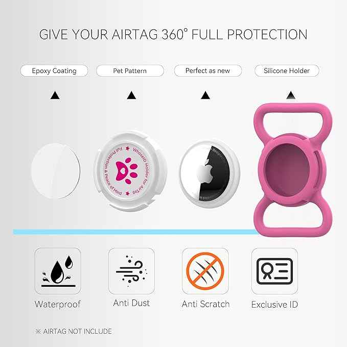 Airtag Dog Collar Holder, Durable & Lightweight Airtag Case, Slide-on Waterproof Protective Air Tag Holder for Dog Collar - for Dogs and Cats (Rose, Large)