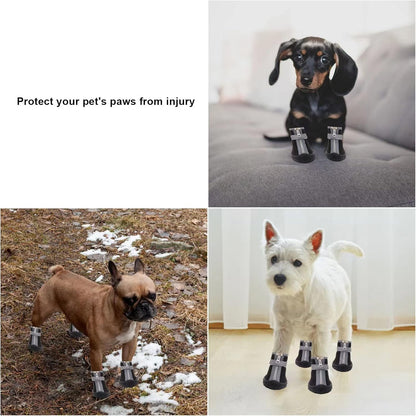 Dog Shoes for Small Dogs, Puppy Dog Boots & Paw Protector for Winter Snow Day, Summer Hot Pavement, Waterproof in Rain Weather, Ourdoor Hiking, Indoor Hardfloors with Anti Slip Sole 4PCS/Set