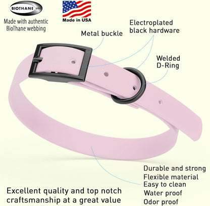 Dogline Biothane Waterproof Dog Collar Strong Coated Nylon Webbing with Black Hardware Odor- Proof for Easy Care Easy to Clean High Performance Fits Small Medium or Large Dogs, Pastel Purple