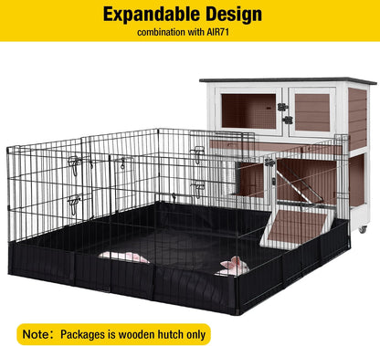 AIVITUVIN Wooden Rabbit Hutch Indoor Outdoor Rabbit Cage with Two Removable Trays Bunny Cage on Wheels Pet House Guinea Pig Cage 2 Story (Brown)
