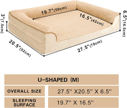 JOYELF Orthopedic Dog Bed for Medium Dogs,U-Shaped Foam Sofa Bed, Bolster Waterproof Pet Bed with Removable Washable Cover and Nonskid Bottom, for Small to Medium Dogs - Khaki