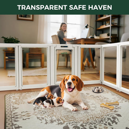 FXW AuraSpace Acrylic Indoor Unleashed Dog Playpen for Medium Dogs, 35 Inch, 8 Panels, White