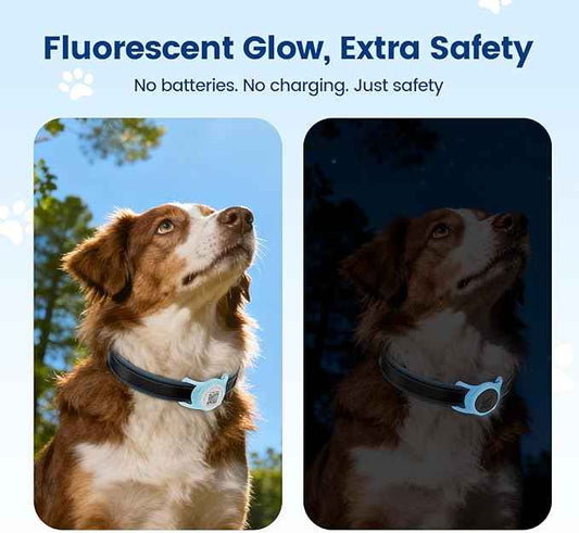 for Airtag Dog Collar Holder with QR ID Tag, Glow in the Dark, Fluorescent Waterproof Silicone for Airtag Case for Dog Collars, Scan for Instant Alert, Emergency Contact, Pet Profile (Blue)