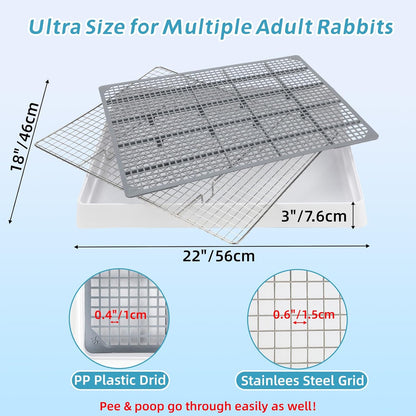 FHTONGE Extra Large Rabbit Litter Box with Large Steel Grid Holes, Bunny Potty Trainer Tray for Cage, Rectangular Rabbit Litter Pan Pet Toilet for Rabbit Guinea Pig Rat Chinchilla Hedgehog Hamster