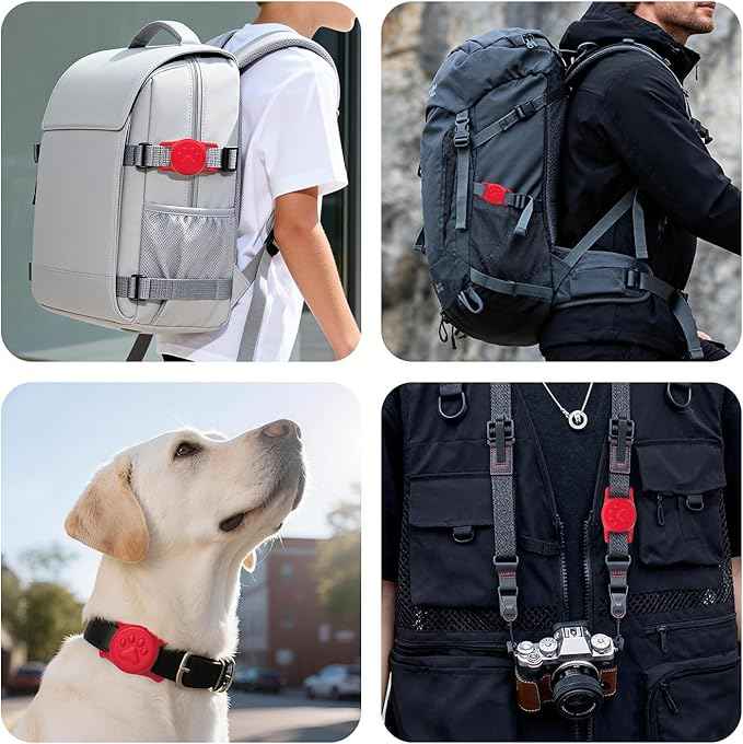 for Airtag Dog Collar Holder, Dog Airtag Holder Waterproof, Lightweight & Soft Silicone Air Tag Case for Pet Collars, Works with Multiple Tracker Tag Products (Red1,1 Pack)