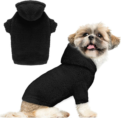 Fuzzy Dog Sweaters for Small Dogs Dog Hoodie Pet Clothes Warm Soft Cozy Coats Hooded Sweatshirt Fleece Small Pet Hoodies Sweater(Black-S)