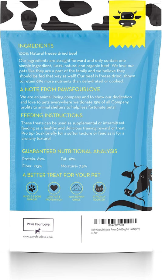 Organic Freeze Dried Dog & Cat Treats - Single Ingredient, Grain Free Food Toppers for Healthy Pets, No Fillers or Preservatives (3 Bag, Beef)
