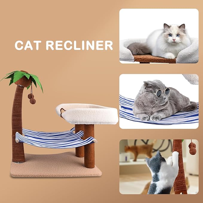 Cat Tree with Cat Bed Tower, 29.5 Inches Tall Cat Scratcher with Hammock for Indoor Cats, Sisal Rope Cat Scratch Post Tall with Hanging Ball for Small Cat Kitten