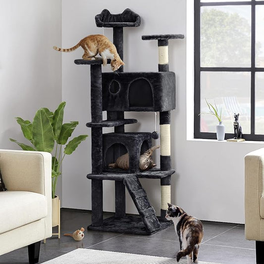 Yaheetech 62in Cat Tree Cat Tower for Indoor Kitten, Pet Furniture w/Double Condo, Scratching Posts, Multiple Platforms and Balls for Kittens, Black