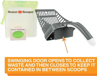 Neater Pet Brands Neater Scooper Standard Cat Litter Scoop, 60 Refill Bags – Mess-Free Cat Litter Scooper with Bag, Spill-Proof Kitty Box Sifter, Bin Doubles as Scoop Holder, For Single-Cat Households