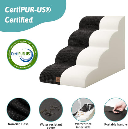 Dog Stairs for Small Dogs 19.7" H, Curved Dog Step for Puppy, Older or Cat, Medium Pet Ramp for Sofa, Couch or Bed, Ladder with High Density Foam, 15.7x28.3x19.7 inch, 4 Step, Black - Pawvie