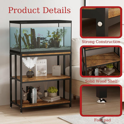 20 Gallon Metal Aquarium Stand with Shelves for Fish Tank Accessories Storage, Reptile Tank Turtle Terrariums Stand for Home Office (Black)