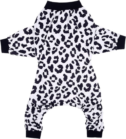HDE Dog Pajamas One Piece Jammies Jumpsuit Pet Clothes Outfit Stretchy Lightweight Comfy Shirt Pjs for M-3XL Dogs Snow Leopard - M