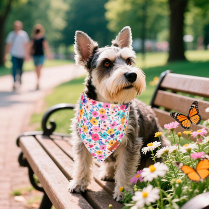 PTDECOR Floral Dog Bandana, Flower Reversible Pets Scarf, Premium Durable Fabric, Adjustable Pink Green Bandanas for Small Dogs Puppies Cats(Small)