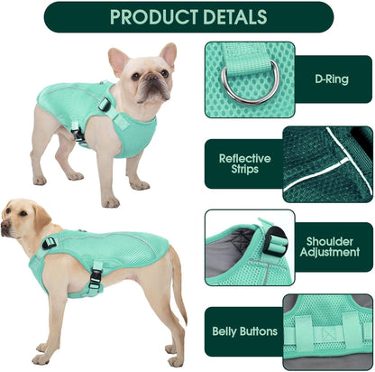 Kuoser Dog Cooling Vest Harness, Small Dog Cooler Jacket with Adjustable Buckle for Outdoor Beach, Hiking, Training Green S