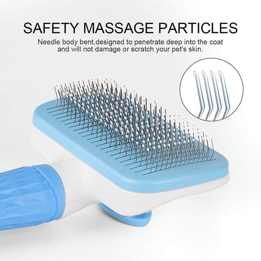 Self Cleaning Slicker Brush,Dog Brush & Cat Brush with Massage Particles,Removes Loose hair & Tangles,Skin Friendly & Promote Circulation-Blue 1