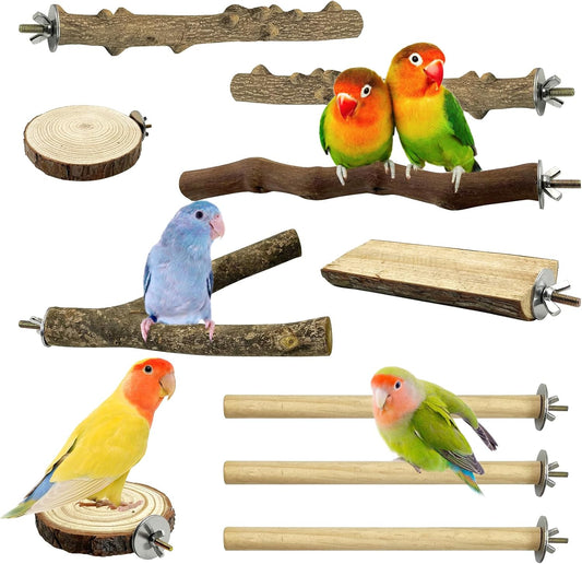 Hamiledyi 10 PCS Natural Wood Bird Perches for Cage Parakeet Stand Bird Cage Accessories Parrot Perch Branch Paw Grinding Fork Parakeet Platform for Small and Medium Sized Birds Budgie Cockatiel