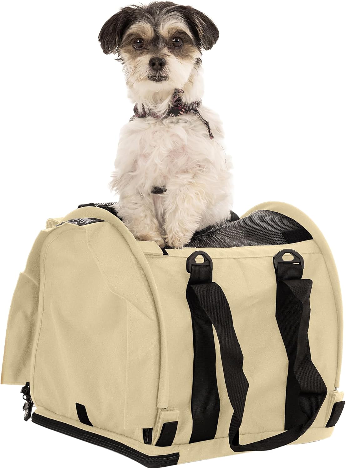 SturdiBag Pro 2.0 Pet Travel Carrier for Cats and Dogs | Soft Sided Pet Carrier Bag with Safety Clips and Seatbelt Straps for Airplane or Car Travel | Cube, Bone - Pawvie