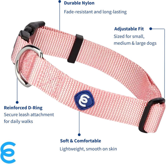 Blueberry Pet Essentials Medium Dog Collar in Baby Pink | Adjustable & Eco-Friendly Durable Nylon Strap | Classic Collar for Medium Dogs, Boy & Girl Pets