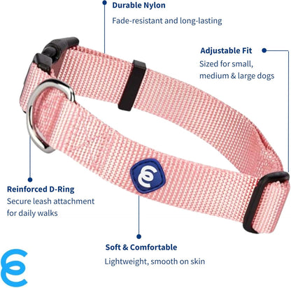 Blueberry Pet Essentials Medium Dog Collar in Baby Pink | Adjustable & Eco-Friendly Durable Nylon Strap | Classic Collar for Medium Dogs, Boy & Girl Pets