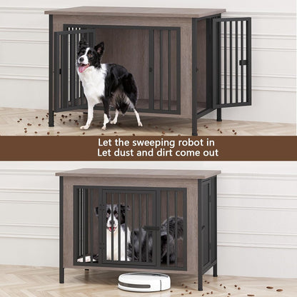 EasyCom 39.96" XL Wooden Large Dog Crate Furniture for Medium and Large Breed, Chew-Resistant Dog Kennel Furniture Indoor with 2 Doors and 3.94" Raised Feet, as TV Stand, End Table, Crate Table