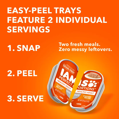 IAMS Perfect Portions Healthy Adult Wet Cat Food Pate, Chicken and Salmon Recipe Variety Pack, 2.6 oz. Twin-Pack Trays (24 Count, 48 Servings)