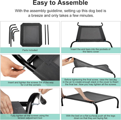 50" Lx35 Wx8 H Cooling Elevated Dog Bed for Large Dogs with Non-Slip Floor Protectors & Breathable Mesh, Raised Indoor & Outdoor Dog Cot Pet Hammock, Grey