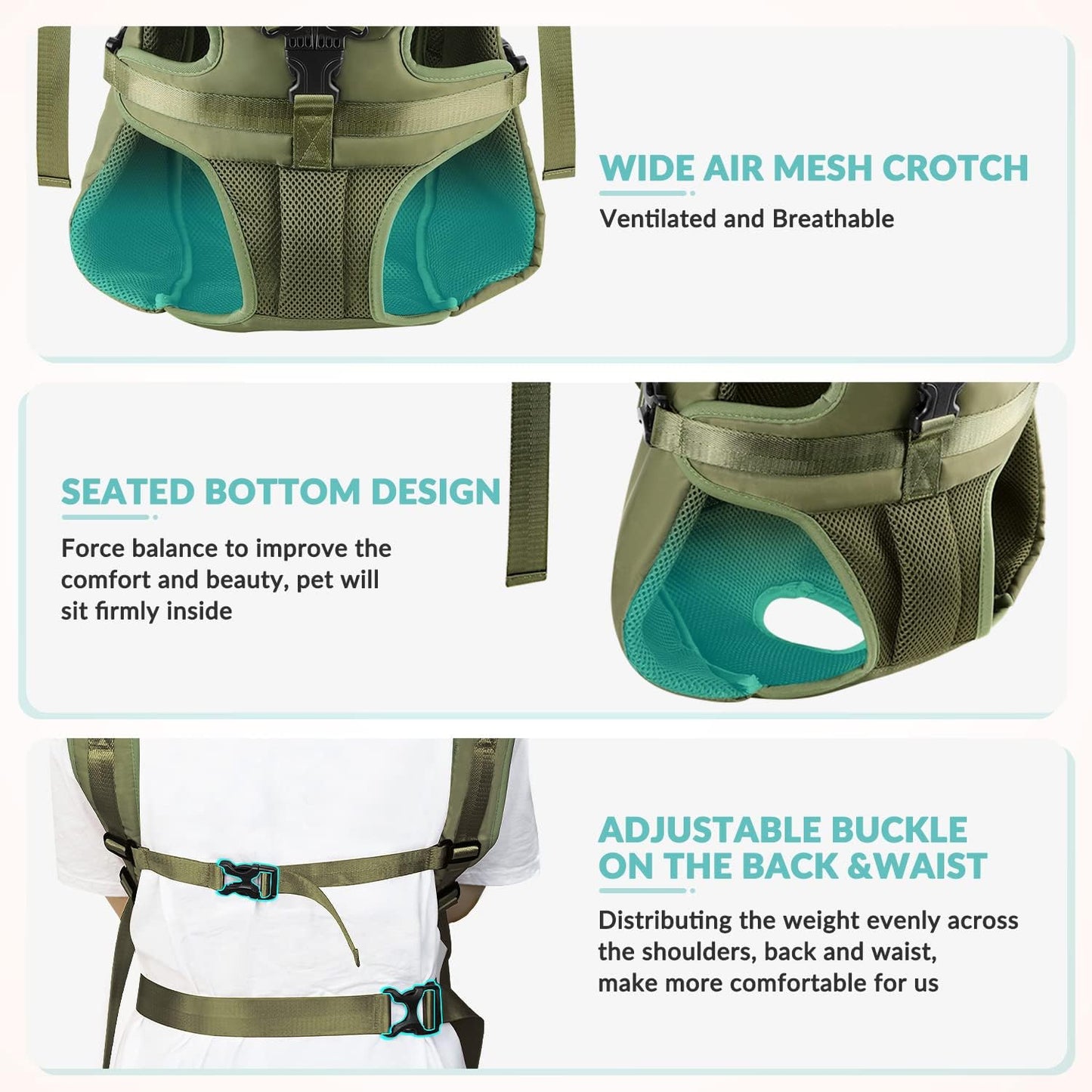 Lukovee Dog Backpack Carrier, Legs Out Easy-fit Dog Front Carrier for Small Medium Dogs, Adjustable Hands Free Dog Chest Carrier for Hiking Cycling (Green,X-Large)